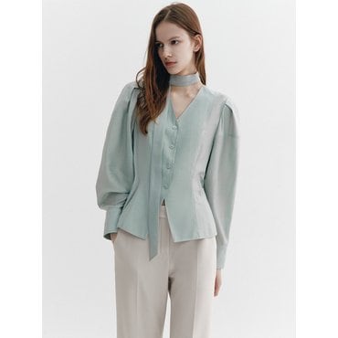 그레이데시온 Tie-decorated Puffed sleeve Blouse MINT