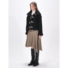 High-Neck Suede Mustang Coat, Black