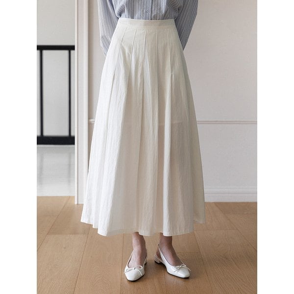 볼륨 플레어 핀턱 뒷밴딩 롱 스커트_4color