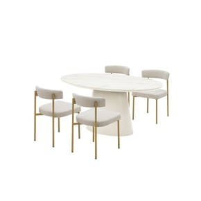 보테 세라믹 타원형식탁 4인세트 160cm 화이트_뉴헤링본체어4EA