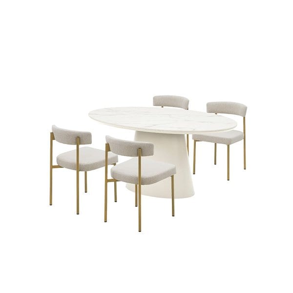 보테 세라믹 타원형식탁 4인세트 160cm 화이트_뉴헤링본체어4EA