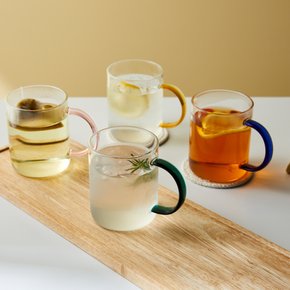 에브리데이 내열 컬러 손잡이 유리잔 4P 430ml