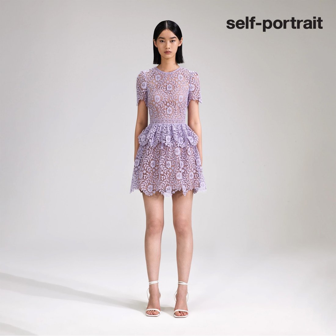 [self-portrait] 라일락 로즈 레이스 페플럼 미니 드레스 (SS23-128S-L), 신세계백화점