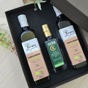 (유기농)언필터드 엑스트라 버진 냉압착 올리브오일 그린라벨 발사믹 식초 3종 명절 선물세트