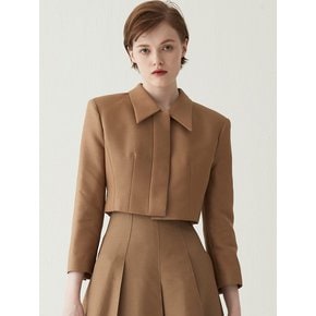 Cropped Silk Wool Tailored Jacket - Camel