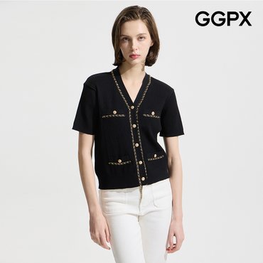 GGPX Y넥 체인 니트 가디건 (GP4KG021F)