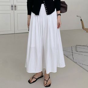 러블리 핀턱 주름 플레어 롱 스커트 면 혼방 뒷밴딩 A라인 주름치마 롱스커트_P420409790
