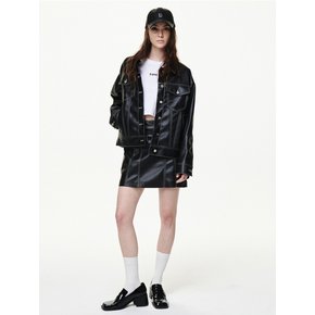 [SET-UP]FAUX LEATHER TRUCKER JACKET_BLACK