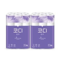 코디 순수 화장지 30m*30롤 2팩 (천연펄프. 무형광. 무료배송)