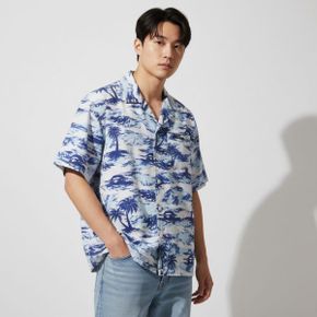팜 트리 카모 오픈 칼라 포켓 SS 셔츠(M) BLUE 271743