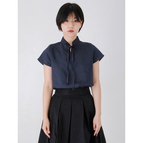 Ramie Ribbon Blouse_Navy