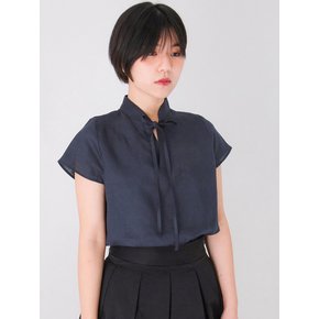 Ramie Ribbon Blouse_Navy