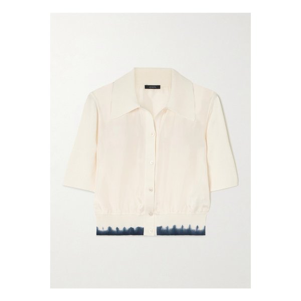 타이다이 골지 실크 코튼 혼방 트리밍 실크 새틴 가디건 에크루 1647597355206041