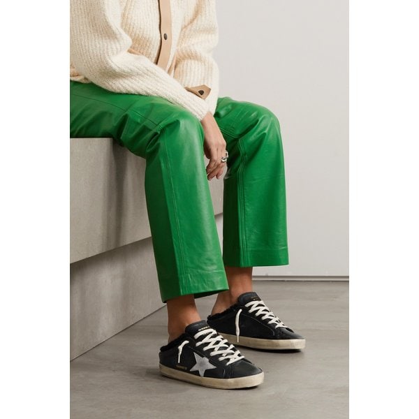 슈퍼스타 사보 디스트레스드 시어링 안감 가죽 슬립온 스니커즈 블랙 1647597279014839