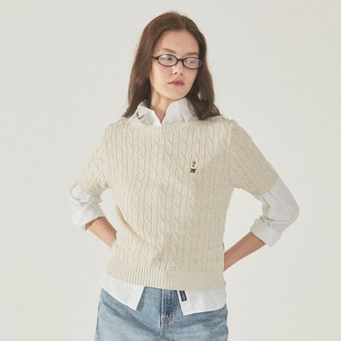 후아유 Steve Round neck Melange CableSweater WHKAF2401F