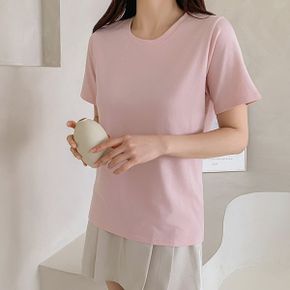 파스텔 컬러 데일리 반팔 모달 티셔츠 라운드넥 베이직 스판 촉감  무지 레이어.._P416916928
