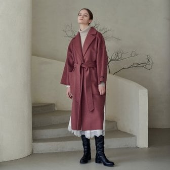 미테 CASHMERE PEARL BELTED HANDMADE COAT_RUST