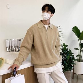 남자 간절기 긴팔 카라 반집업 니트