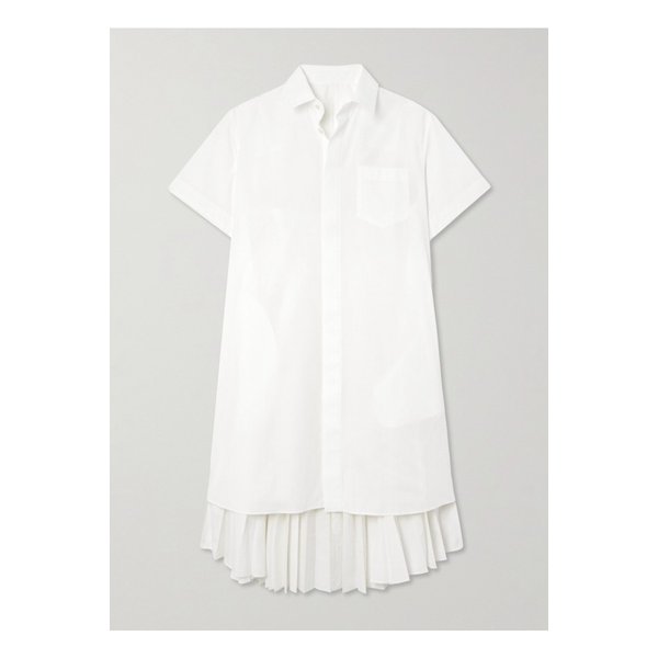 레이어드 플리츠 포플린 미디 셔츠 드레스 화이트 1647597350169343