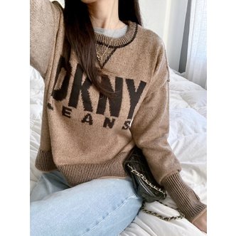 DKNY 여성 크루넥 긴팔 로고 스웨터/