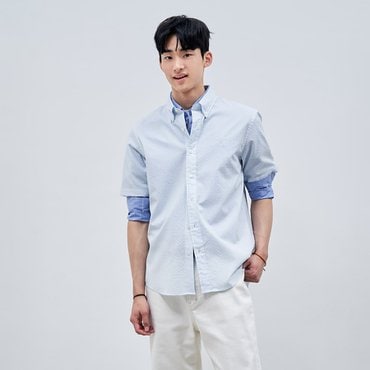 빈폴 강연 시어서커 솔리드 반소매 셔츠  스카이 블루 (BC4465O41Q)