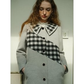 Cest_Check diagonal paneled mid-length coat_Gray