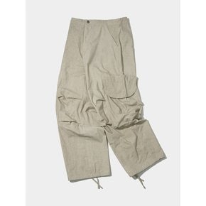 Multi-pocket pig dyeing washed cargo wide string pants [Beige]