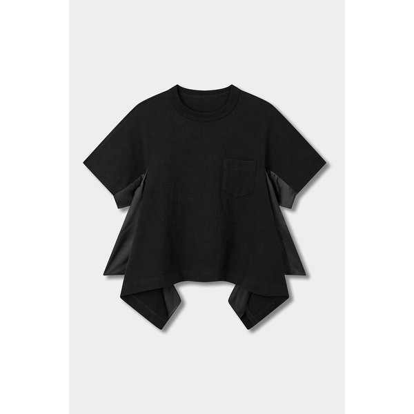 여성 새틴 믹스 코튼 저지 티셔츠(블랙) 6416121118000