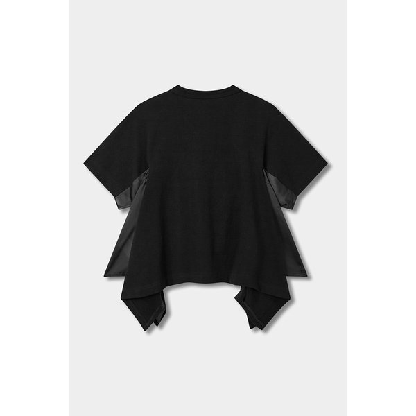 여성 새틴 믹스 코튼 저지 티셔츠(블랙) 6416121118000