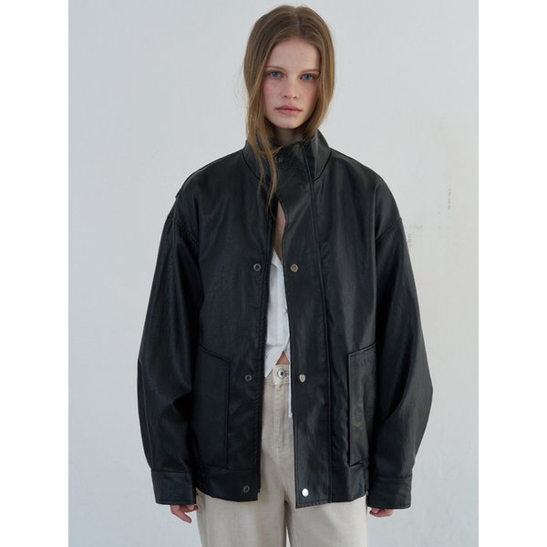 시티 스냅 오버핏 레더블루종(Black)