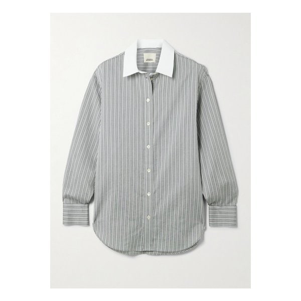 패브릴레인 스트라이프 코튼 실크 혼방 트윌 셔츠 그레이 46376663162944450