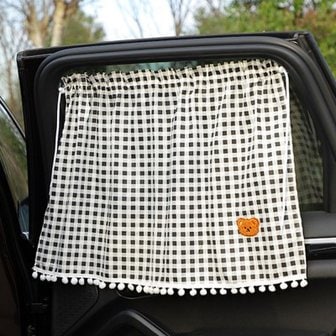 텐바이텐 차량용 커튼 햇빛가리개 체크 플라워 자수 자동차 창문가리개