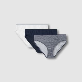 여 코튼 스트라이프 힙허거 팬티 3매 (NAVY/ BROWN/ GREY/ BLUE GREY)