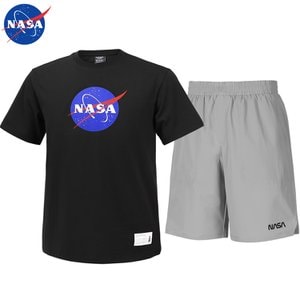 NASA 나사 남녀공용 면 라운드 반팔티+우븐 5부 반바지 상하세트 N-155UBK+N-055PLG 남자 여성 티셔츠 숏팬츠 여름바지 빅사이즈