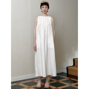 relaxed-fit shirring dress (white)