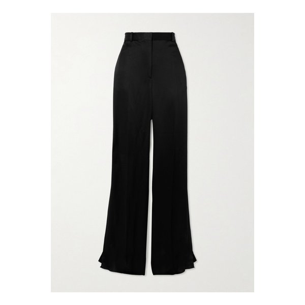 플리츠 새틴 트리밍 크레이프 스트레이트 팬츠 블랙 1647597354779824