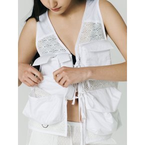 Lace Pocket Vest, White