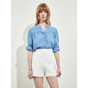 OPEN COLLAR BUTTON LINEN BLOUSE_LIGHT BLUE