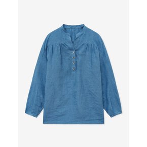 OPEN COLLAR BUTTON LINEN BLOUSE_LIGHT BLUE