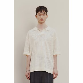 crochet knitted polo shirt (short sleeve)_CWWAM23301WHX