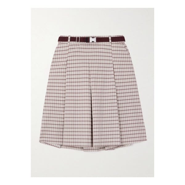 벨트 플리츠 체크 트윌 미디 스커트 베이지 46376663162976304