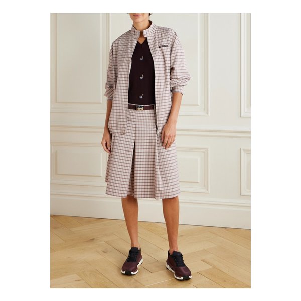 벨트 플리츠 체크 트윌 미디 스커트 베이지 46376663162976304