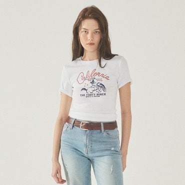 후아유 Ribbed Western Graphic T-shirt WHRAF2521F