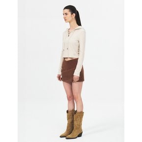 DIAGONAL CORDUROY LOW RISE MINI SKIRT (BROWN)