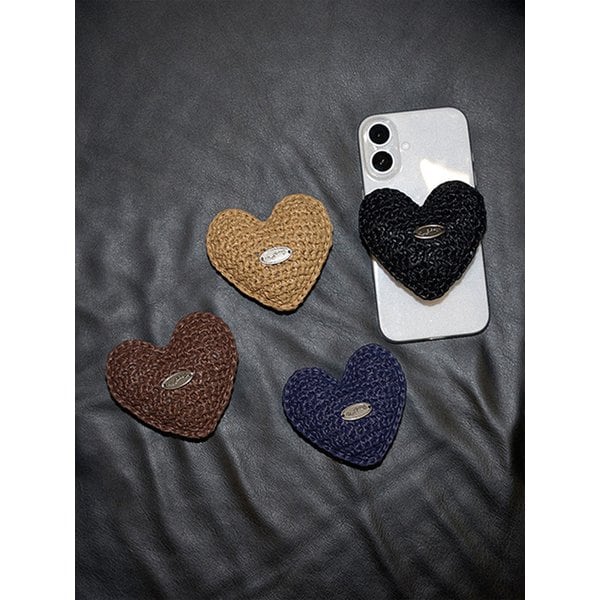 Chubby Heart Handmade Crochet Raffia GripTok (+맥세이프용) _ Navy