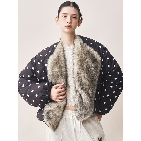 DOT FUR SHAWL VOLUME PUFFER PADDING_BLACK WHITE
