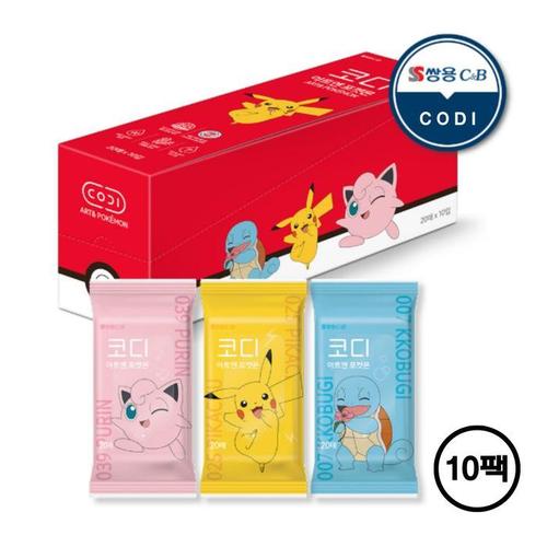 코디 포켓몬 물티슈 20매 x 10팩 휴대용 외출용 어린이집(1)