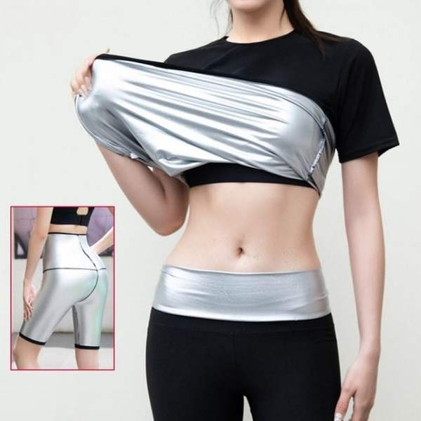 확대된 대표 트레이닝 여성 슬리밍 땀복상하세트 반팔5부