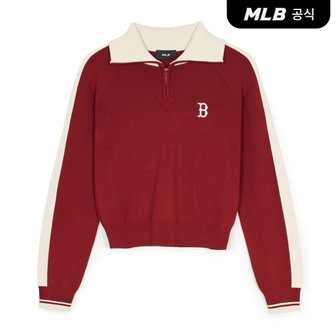 MLB [코리아공식] 여성 스포티브 바시티 소매 배색 반집업 스웨터 BOS (Wi)