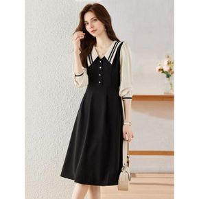 엔뉴 카라넥 플레어 배색 원피스_P405713173